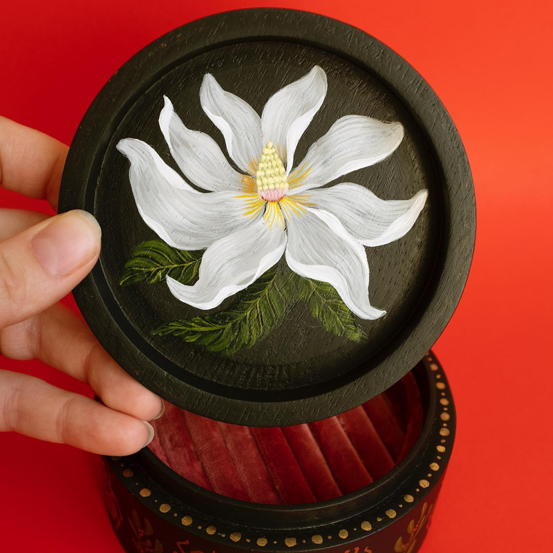 Vintage Wooden Ring Jewelry Box Earrings Organizer with Velvet Insert Ink Painting Personalized Earring Jewelry Boxes Packaging