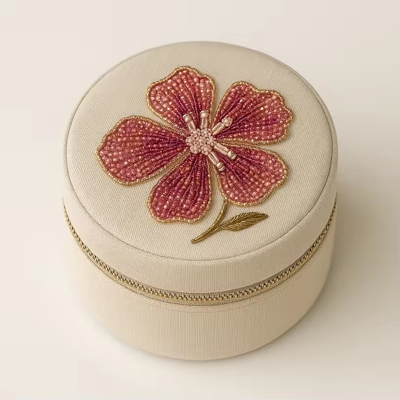 Elegant Embroidered Jewelry Storage Box with Sequins & Tassels – Perfect for Rings, Bracelets, Earrings & Keepsakes