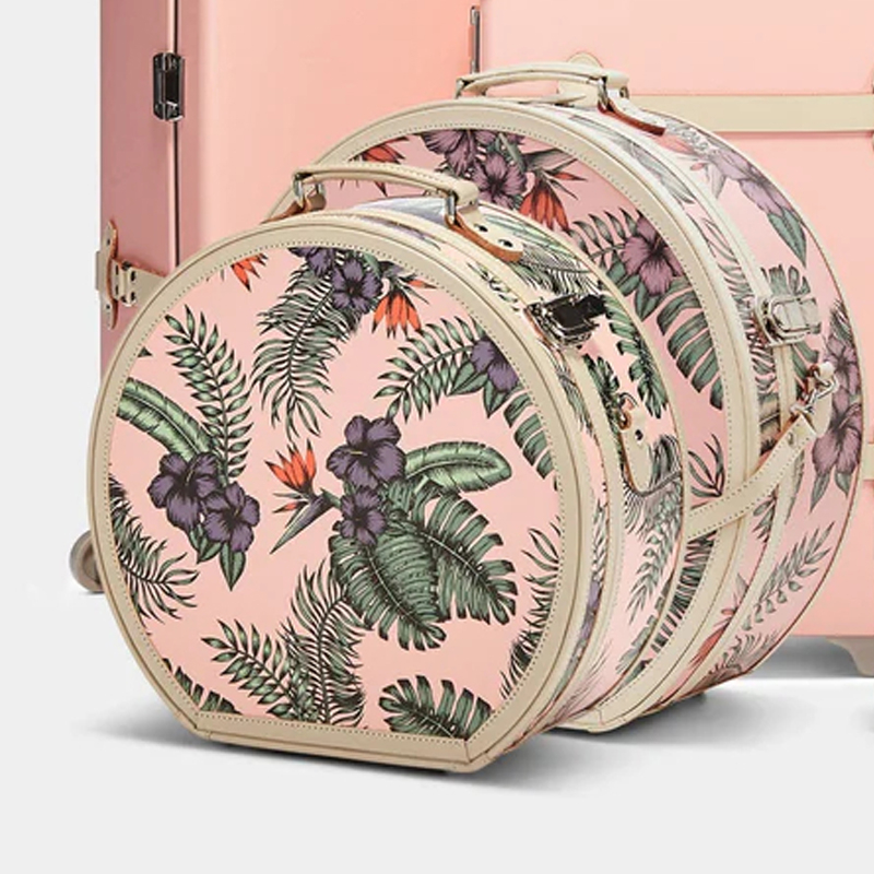 Large Pink Leather Beach Hat Box Case Custom Plant Pattern Gift Hat Box with Logo Packaging Box Fit for Cowboy Trucker Hat
