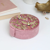 Elegant Crane Embroidered Beaded Design Packaging Jewelry Storage Box Pink Velvet Necklace Pendant Ring Jewelry Set Box