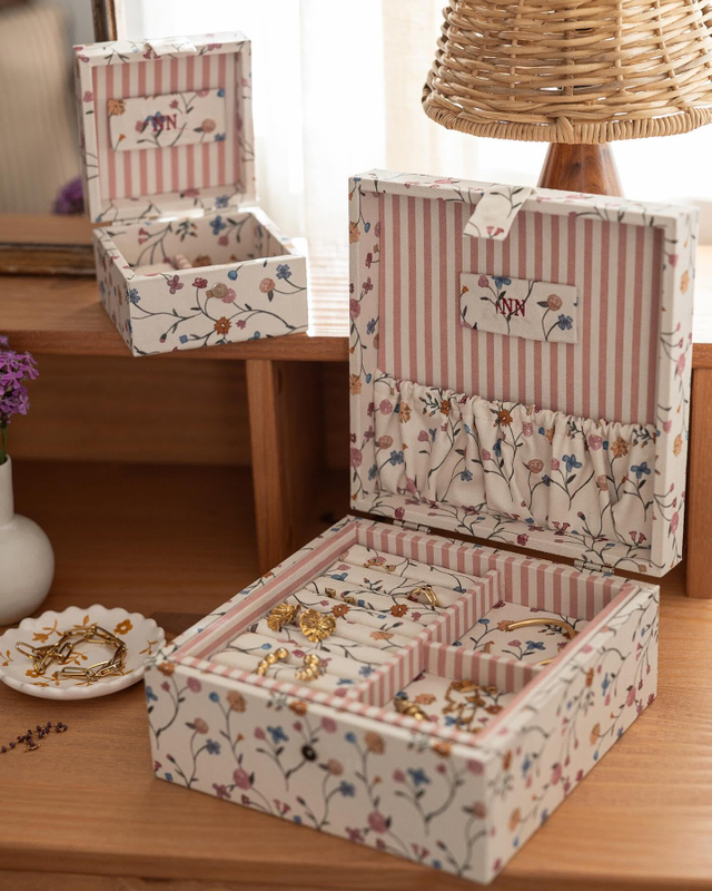 Fabric Flowers Jewelry Ring Earrings Necklace Box Packaging 