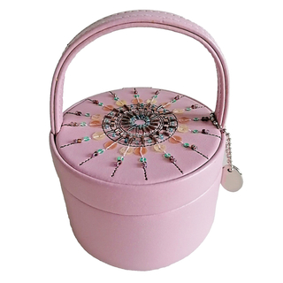 Embroidered Leather Travel Jewelry Gift Box Organizer with Mirror