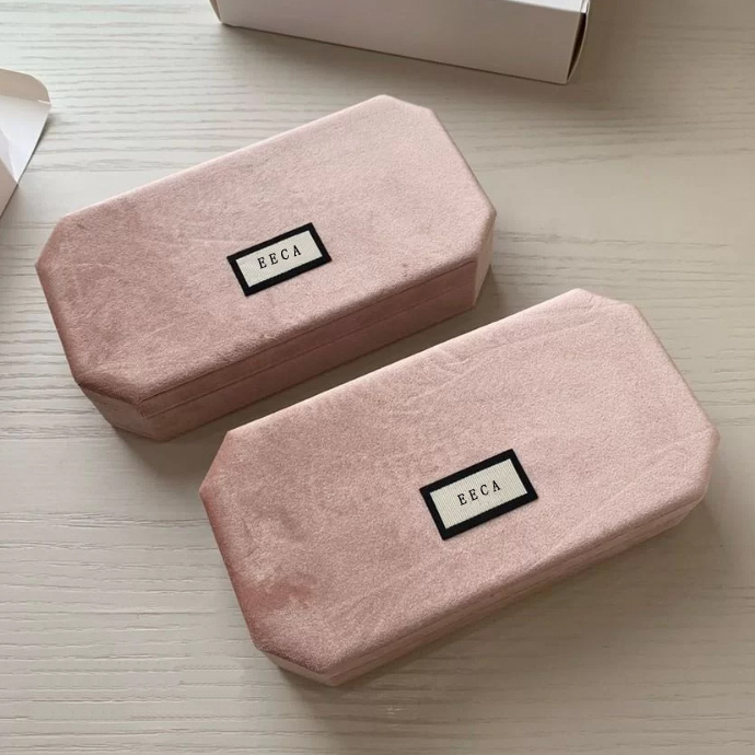 pink octagon velvet travel jewelry storage set box