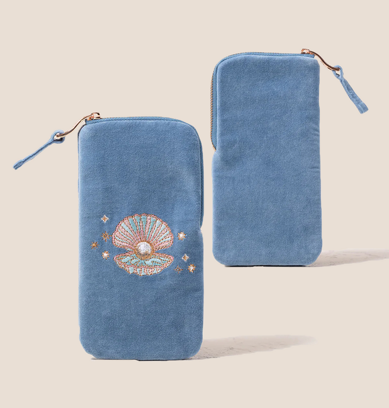 Small Velvet Zip Lock Bag Portable Multipurpose Travel Storage Bag Set Pearl Seashell Embroidery Velvet Dust Eyeglass Box Bags