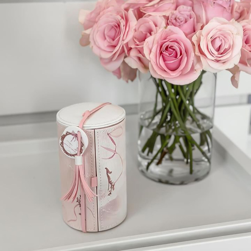 Pink Round Bracelet Jewelry Boxes Package Leather Travel Watch Jewelry Organizer Box Lining Velvet Bracelet Earring Storage Box