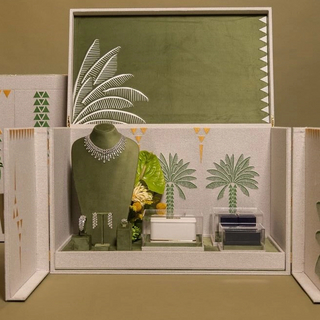 Palms Design Large Jewelry Box Personalized Velvet Necklace Display Stand Green Embroidered Watch Ring Necklace Gift Box Package