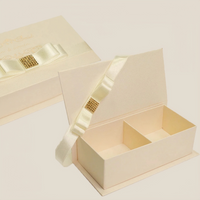 Fancy Mini White Gold Wedding Magnetic Closure Gift Storage Paper Box Packaging with Ribbon Lids Wedding Candy Box