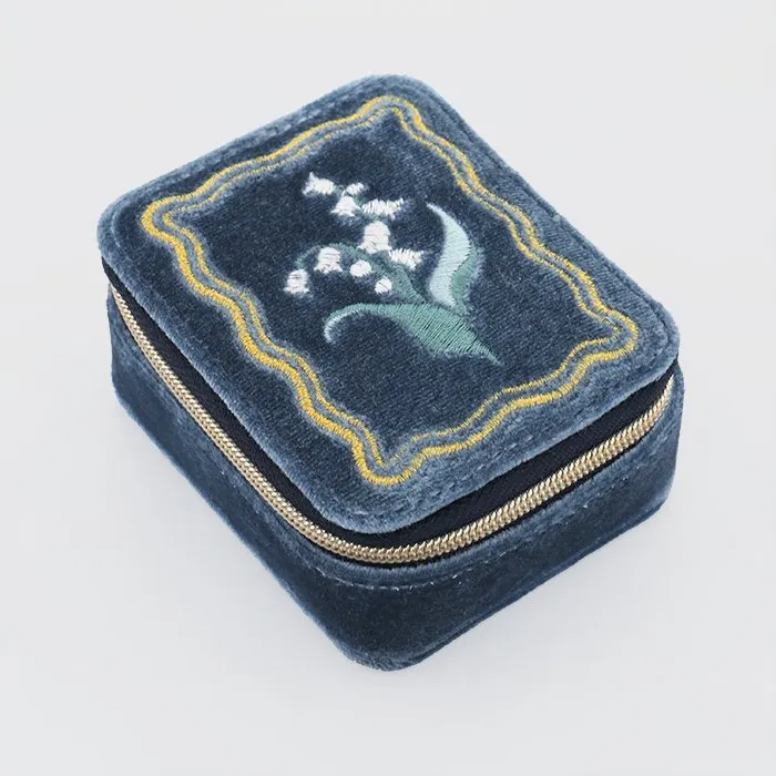 Vintage Velvet Jewelry Box Embroidered Double Ring Earring Jewelry Packaging Organizer Boxes with Bag for Necklace