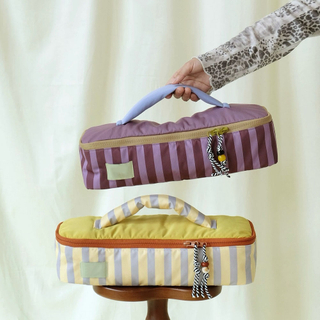 Striped Quilted Travel Pouch Hair Dryer Styling Tools Skincare Pouch