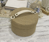 Handmade Natural Jute Burlap Storage Basket Portable Packaging Paper Box with White Handle Round Storage Decoration Box