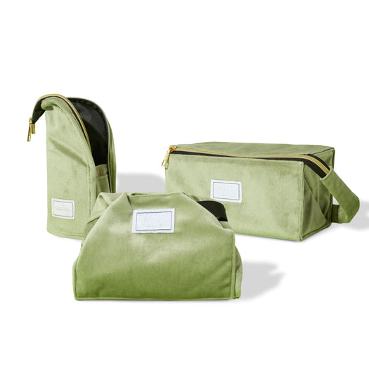 Sage Green Velvet Standing Makeup Brush Case Custom Own Logo Brand Cosmetic Wash Storage Bag Travel Drawstring Makeup Box Pouch