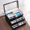 Pu Leather Watch Sunglasses Jewellery Storage Box Dustproof Display Case with Drawer