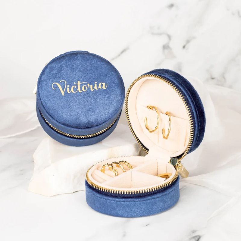 Custom Travel Jewelry Case Velvet Bridesmaid Gift Zipper Round Jewelry Organizer Box Custom Bridesmaid Jewelry Box