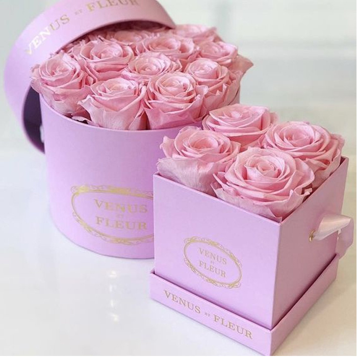 Mothers Day Custom Luxury Rose Flower Round Gift Packaging Box With Ribbon Handle Velvet Round Mom Flower Box Wholesale