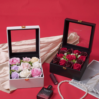 Creative Transparent Window Flip Valentine's Day Square Immortal Rose Flower Packaging Gift Box