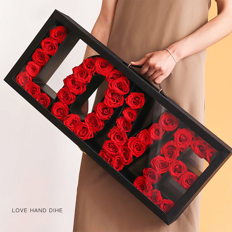 New Portable Rectangular Transparent Acrylic Window Paper Love Letter Valentine's Day Rose Flower Gift Packaging Box