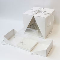 Wholesale Square Clear Window Paper Birthday Cake Safe Delivery Box Transparent Cake Packaging Box 10 X 10 X 5 with Lid