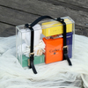 High-grade Transparent Acrylic Wedding Candy Gift Scented Candle Cosmetic Carry Packaging Box with PU Leather Handle