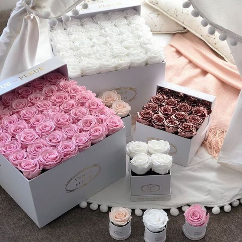 Custom Desgin Paper Tube Packaging Custom Logo Round Flower Box with Ribbon for Wedding with Drawer Flower Gift Box