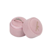Custom Logo Pink Velvet Round Shape Wedding Ring Jewelry Packaging Gift Box with Foam Insert