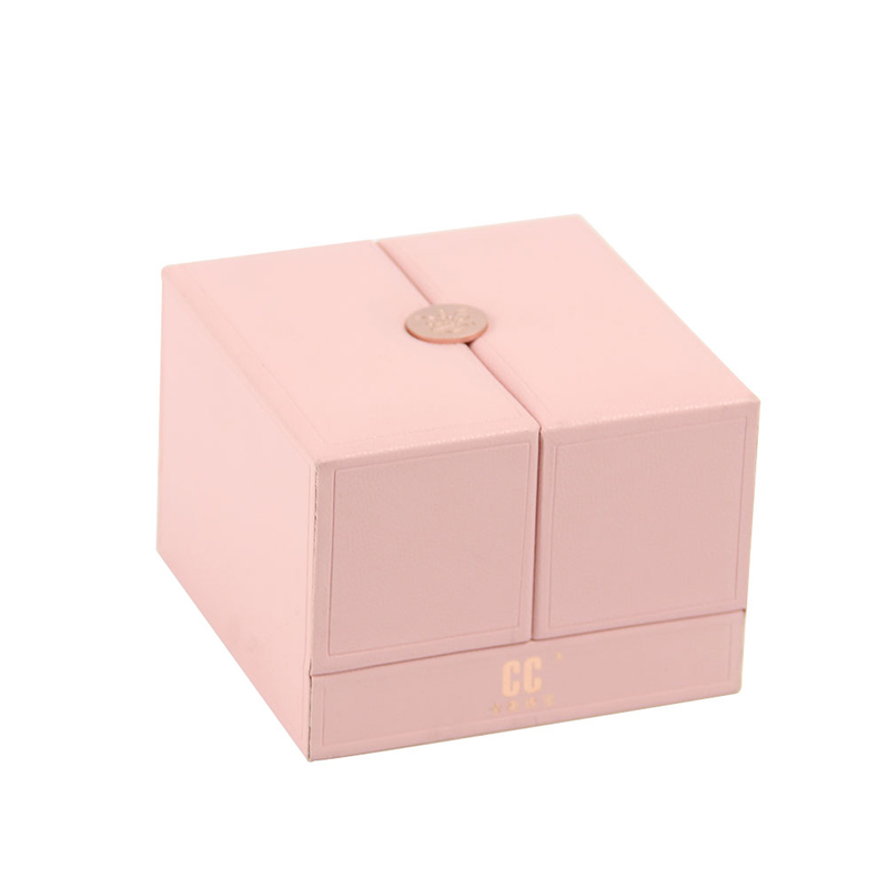 New Style Double Open Pink PU Leather Ring Earring Necklace Jewelry Gift Packaging Box with Magnetic Closure