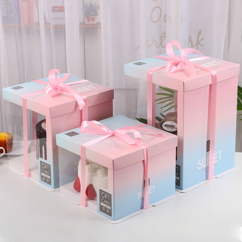 Luxury Transparent Cookie Cake Boxes Plastic Clear Hand Made With Handle Birthday Party Cake Box