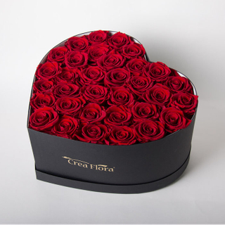 Elegant Custom Valentines Day Handmade Gift Preserved Red Roses Flower Box Packaging Gift Heart Shape Bouquet Flower Box