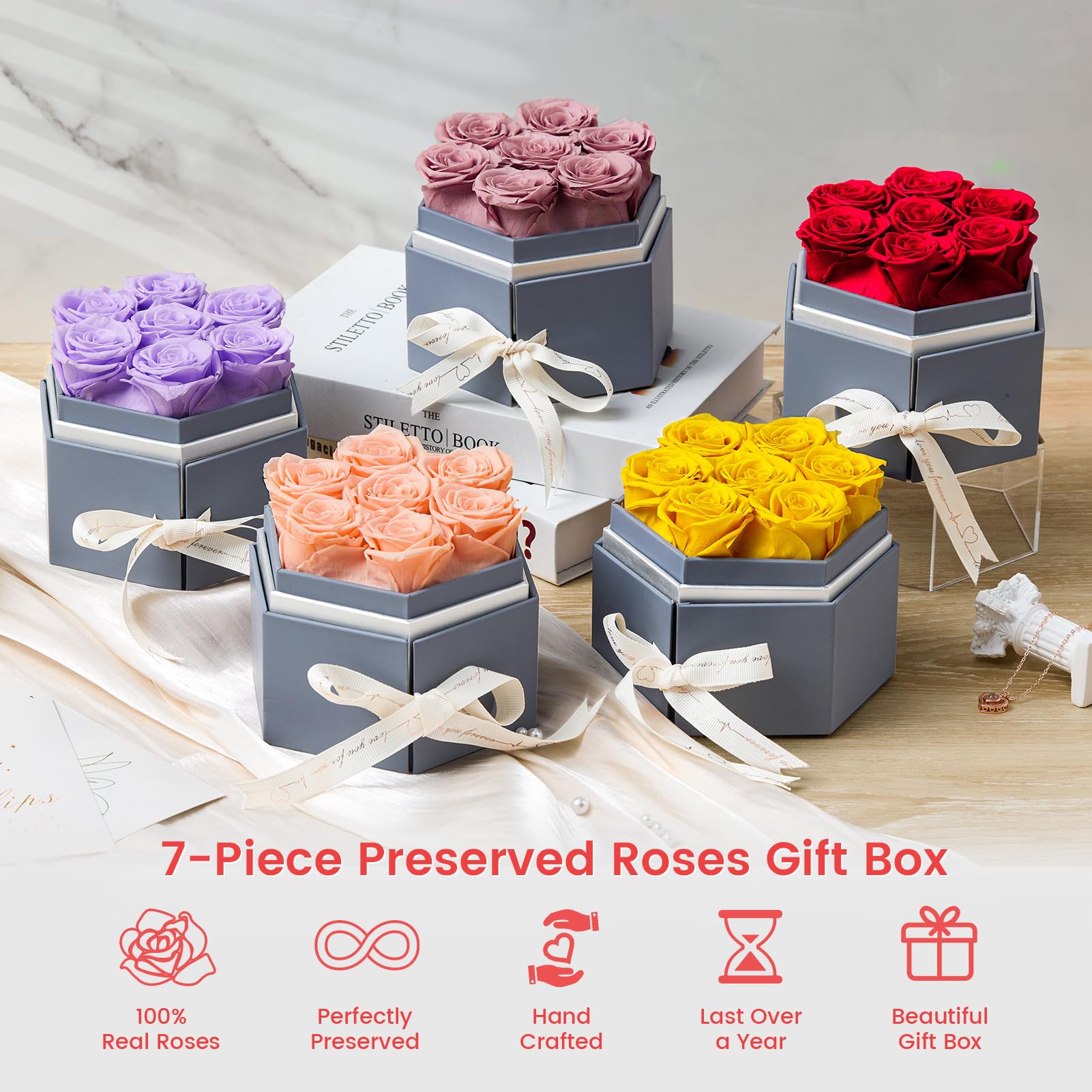 New Arrival Wholesale Custom 2 Layers Hexagonal Wedding Gift Boxes Chocolate Gift Rose Flower Display Packaging Box