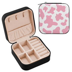 PU Leather Small Jewelry Box Pink Cow Print Travel Portable Jewelry Organizer Case Storage Gift Box for Women Girls