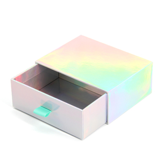 Custom Logo Luxury Holographic Silver Laser Paper Beauty Cosmetics Packaging Gift Box Rigid Cardboard Sliding Drawer Box