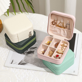 Custom Logo Leather Carrying Holder Zipper Portable Bag Jewellery Storage Box Travel Case Jewelry Organizer