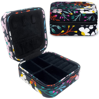 Custom Embroidery Portable Travel Jewelry Packaging Box PU Leather Jewelry Organizer for Earrings Ring Necklaces