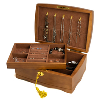 Antique Solid Wood Jewelry Box with Lock & Key for Women Girls Jewelry Organizer with Large Compartments Built in Necklace Hook