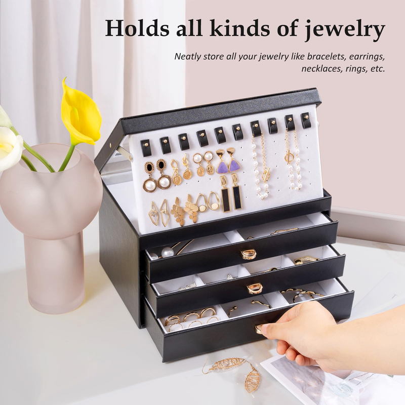 Large 4 Layer Leather Wedding Jewelry Storage Box with Lock Earrings Necklace Bracelet Ring Organizer Case