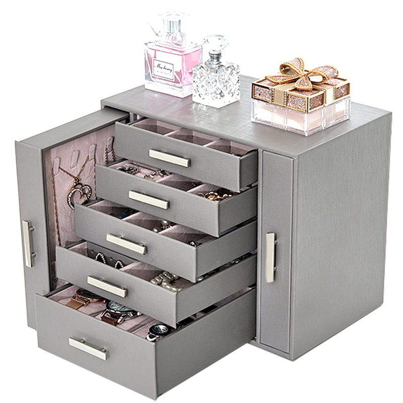 Unique Design Luxury Jewelry Box For Women Huge Jewelry Watch Display Case Mirrored Watches Collection Leather Box Organizer