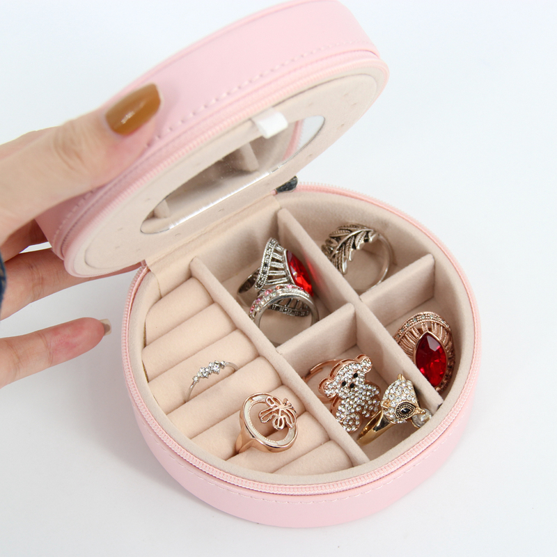 Wholesale Portable Earrings Rings Necklaces Case Display Holder Zipper Leather Travel Jewelry Storage Box Jewelry Organizer Box