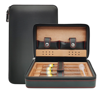 Custom Portable Travel Leather Humidor Cigar Case Bag Humidor Cedar Wood Gift Box For 4 Cigars