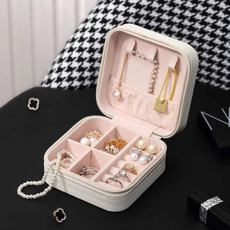 Custom with Logo PU Leather White Small Travel Drawer Storage Gift Storage Jewelry Boxes Packaging Case Organizer Bag for Girl