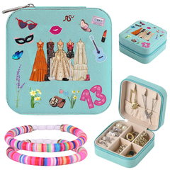 Cute Small PU Leather Travel Jewelry Organizer Case Blue Ring Earring Necklace Bracelet Jewelry Gifts Box with Zipper