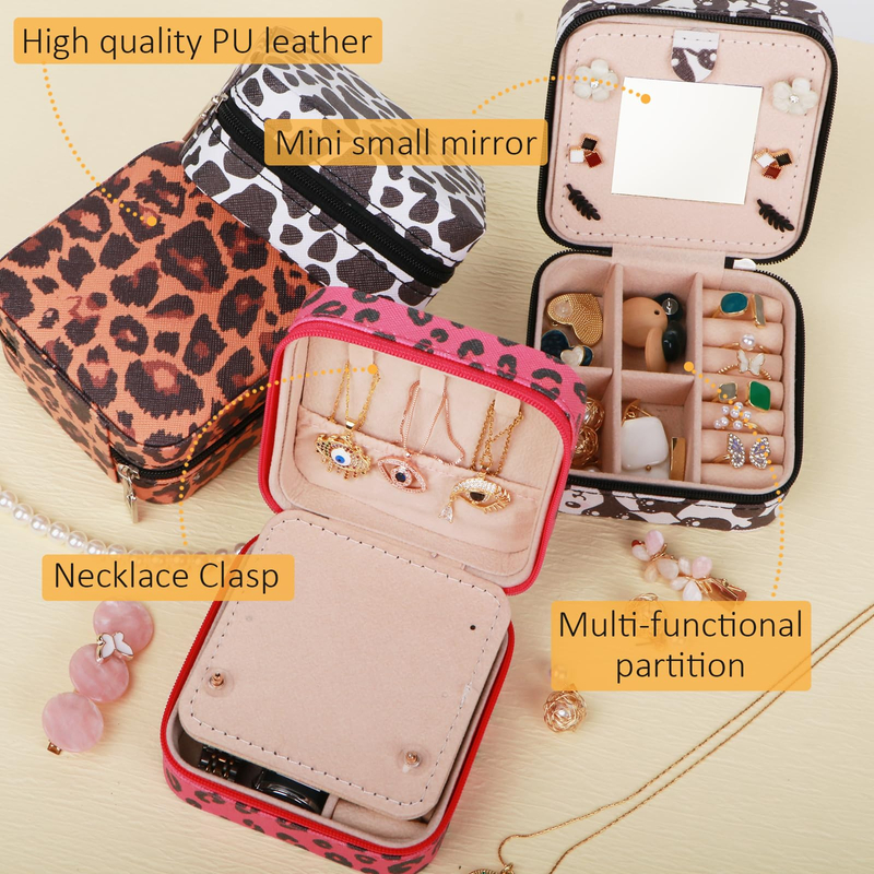 Factory Customized Hot Sale PU Leather Multicolor Travel Jewelry Organizer Case Zipper Jewelry Storage Box with Mirror