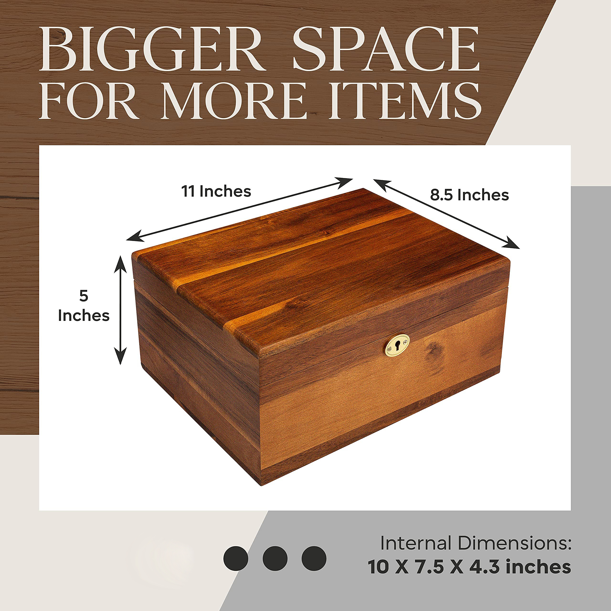 Wooden Storage Box with Hinged Lid And Locking Key Large Premium Acacia Keepsake Chest Wooden Box