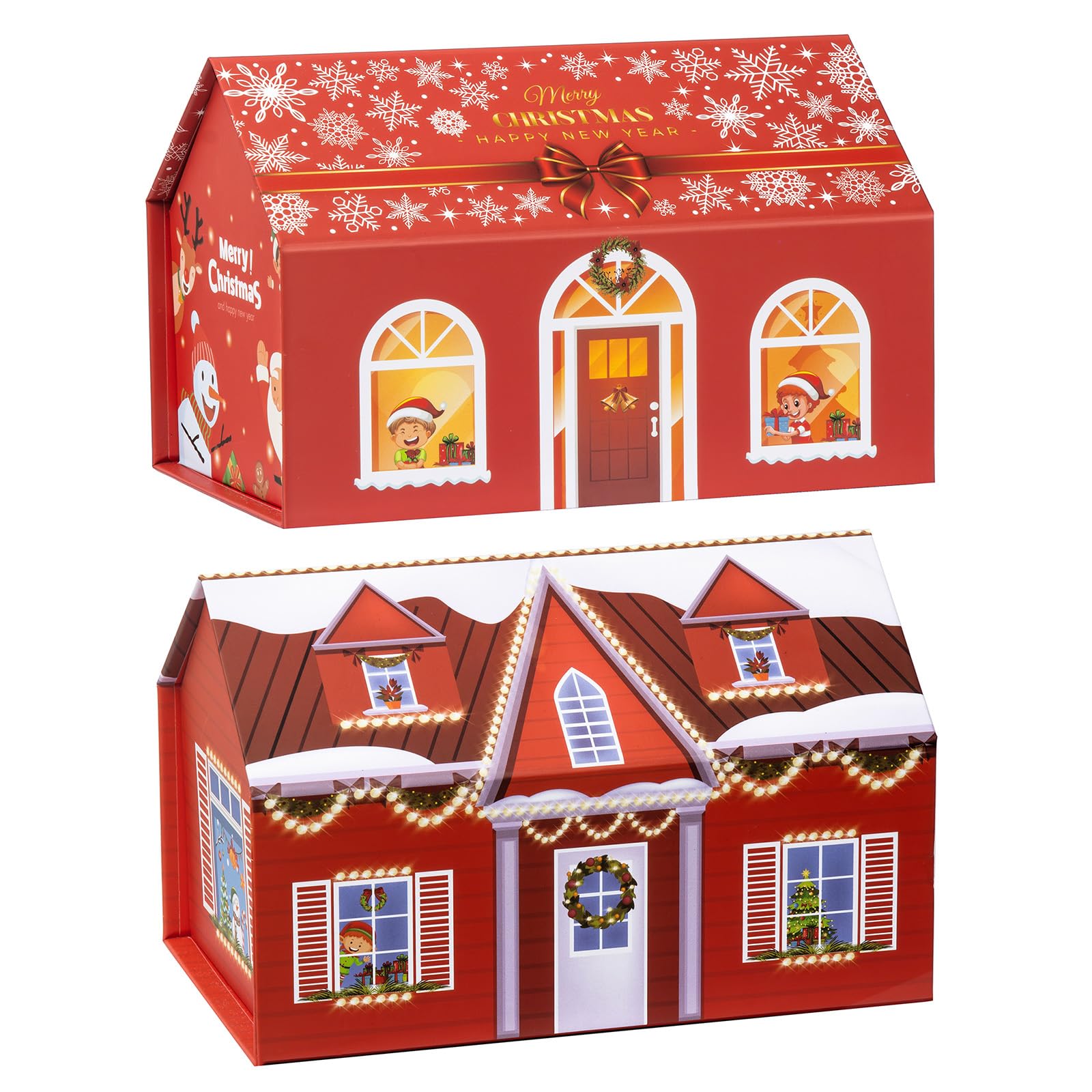House Shape Christmas Gift Box with Magnetic Closure Lid Empty Gift Wrap Boxes for Xmas Day Eve New Year Presents Wrapping