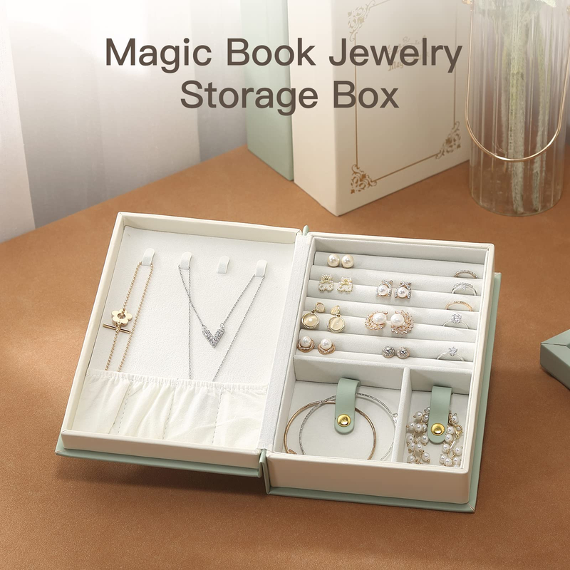 PU Leather Diary Jewelry Box Stand Magnetic Design Magic Book Jewelry Box for Earrings Bracelet Necklace Rings Storage Organizer