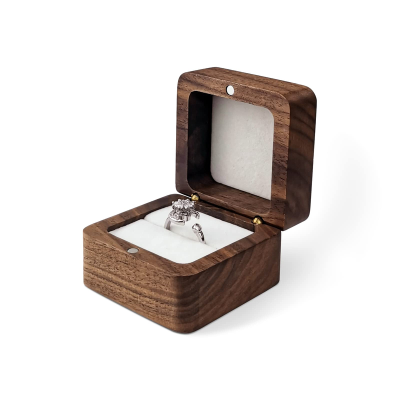 Square Solid Wood Double Ring Box Case Wedding Ceremony Engagement Proposal Wooden Ring Holder
