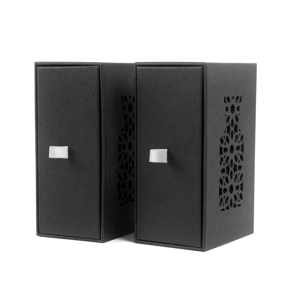 Luxury Perfume Bottle Packaging Gift Box Ladies Perfume Bottle With Box Black Hollow Perfume Drawer Packaging Box With Lining