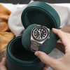 Classic Vintage Portable Storage Round Single Pu Leather Microfiber Watch Packaging Box With Zipper