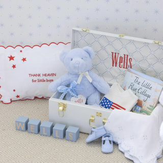 Mini Luxury Baby Socks Shoes Storage Travel Suitcases Set Travel Wooden Toy Clothing Keepsake Embroidery Storage Gift Box