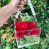 Wholesale Customized Luxury Transparent Acrylic Flower Box For 16 Roses With Pearl Handle