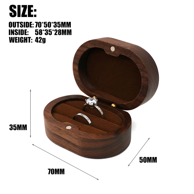 Luxury Oval Walnut Wood Ring Box Wedding Double Couple Ring Jewelry Box Gift Packaging