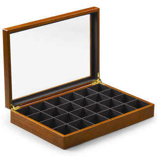 Vintage Solid Wood Jewelry Box Microfiber Lining Earrings Necklace Storage Jewelry Drawer Organizer Tray with Glass Top Lid